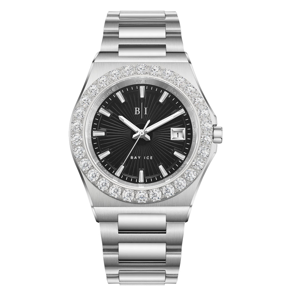 Diamond Bezel - Bay Ice 36mm Fusion Watch in Silver and Black Dial