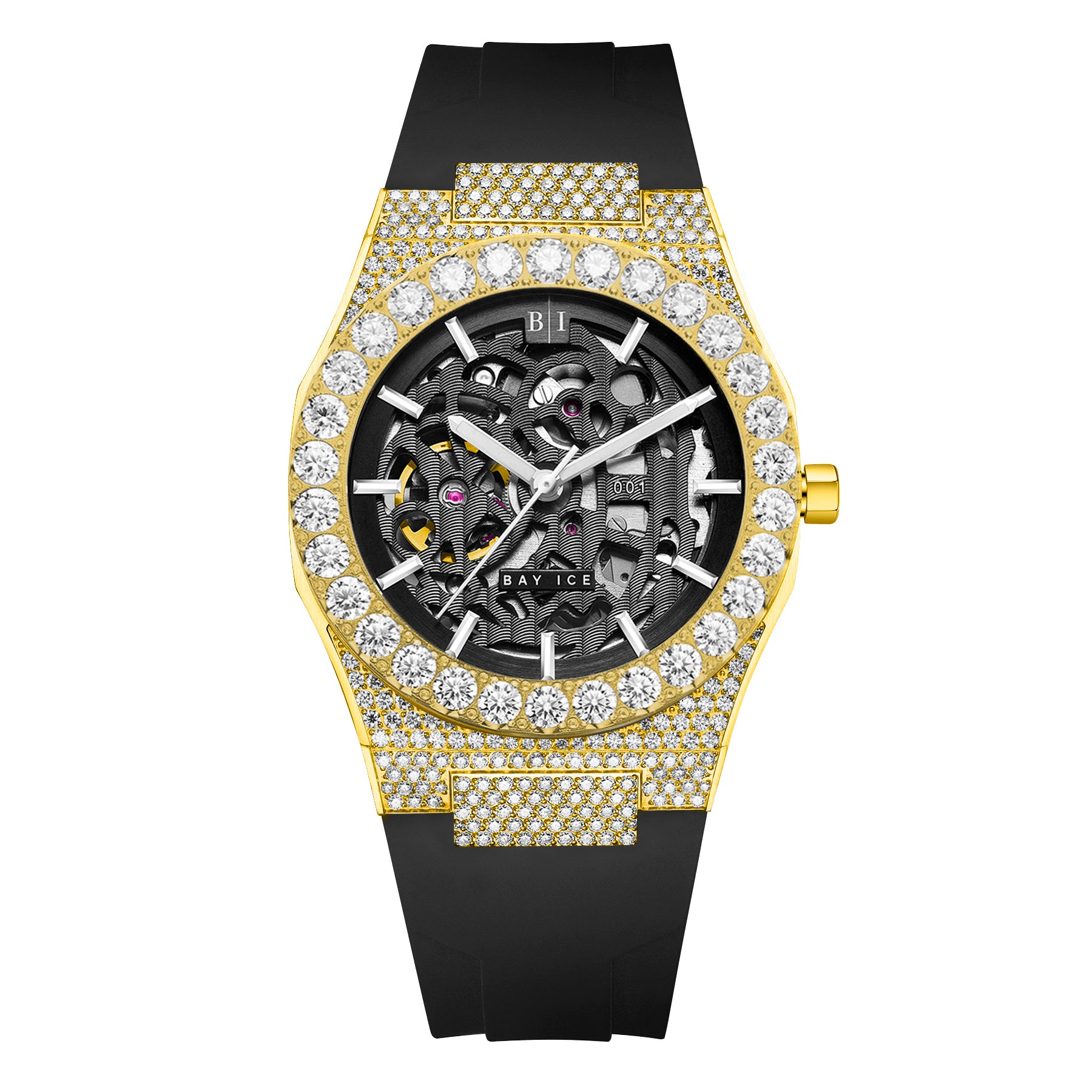 Bay Ice 001 Automatic Skeleton VVS Bussdown Watch - Yellow Gold