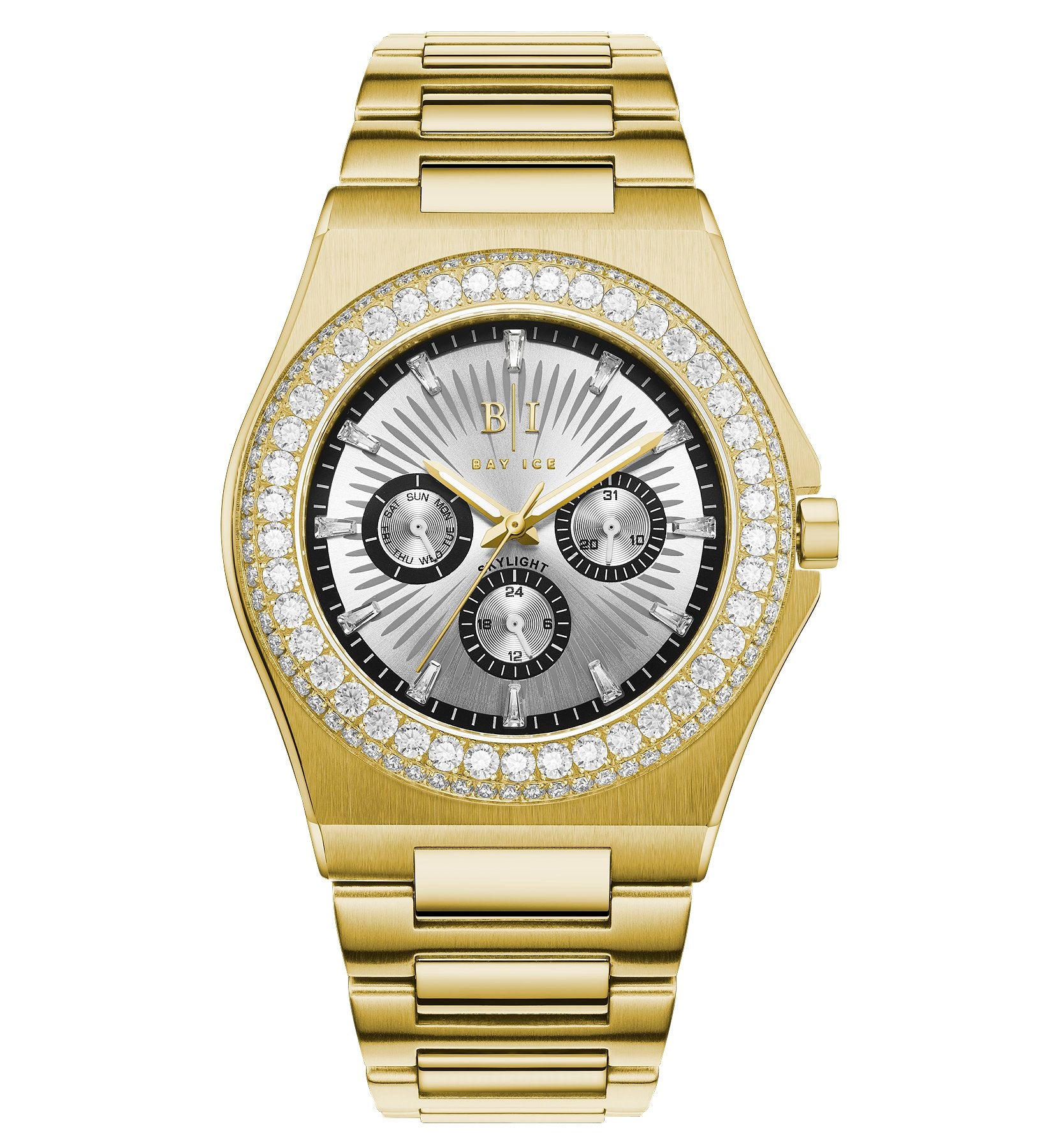 Diamond Bezel - Bay Ice Skylight Watch in Gold and White Dial