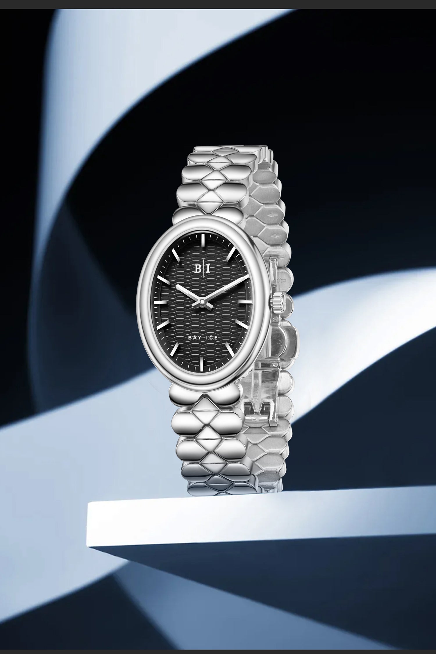 Bay Ice Halo - 26mm Watch Plain Silver and Black Dial