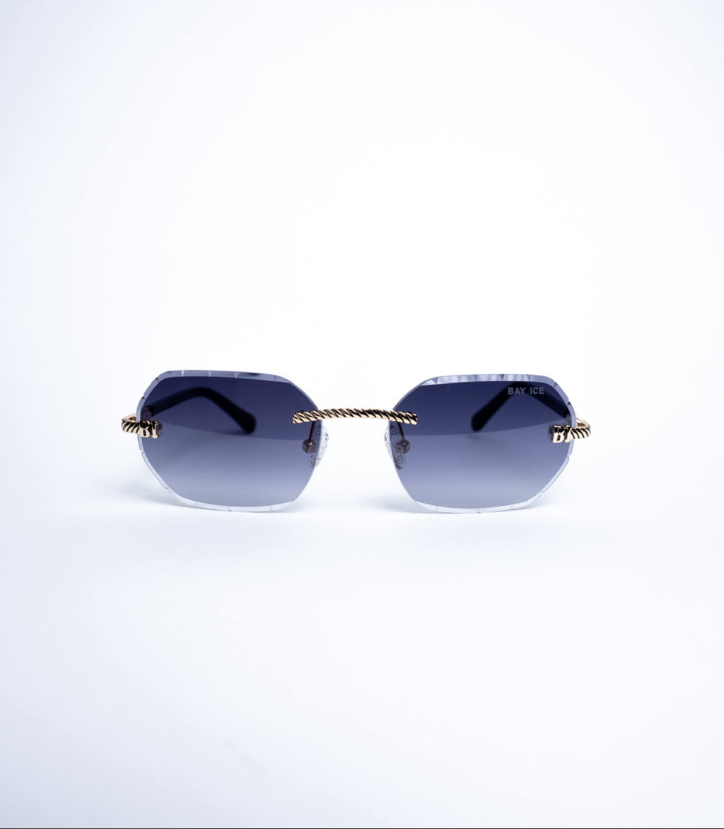 Diamond Cut Rimless Glasses - Gold and Dark Grey Lens