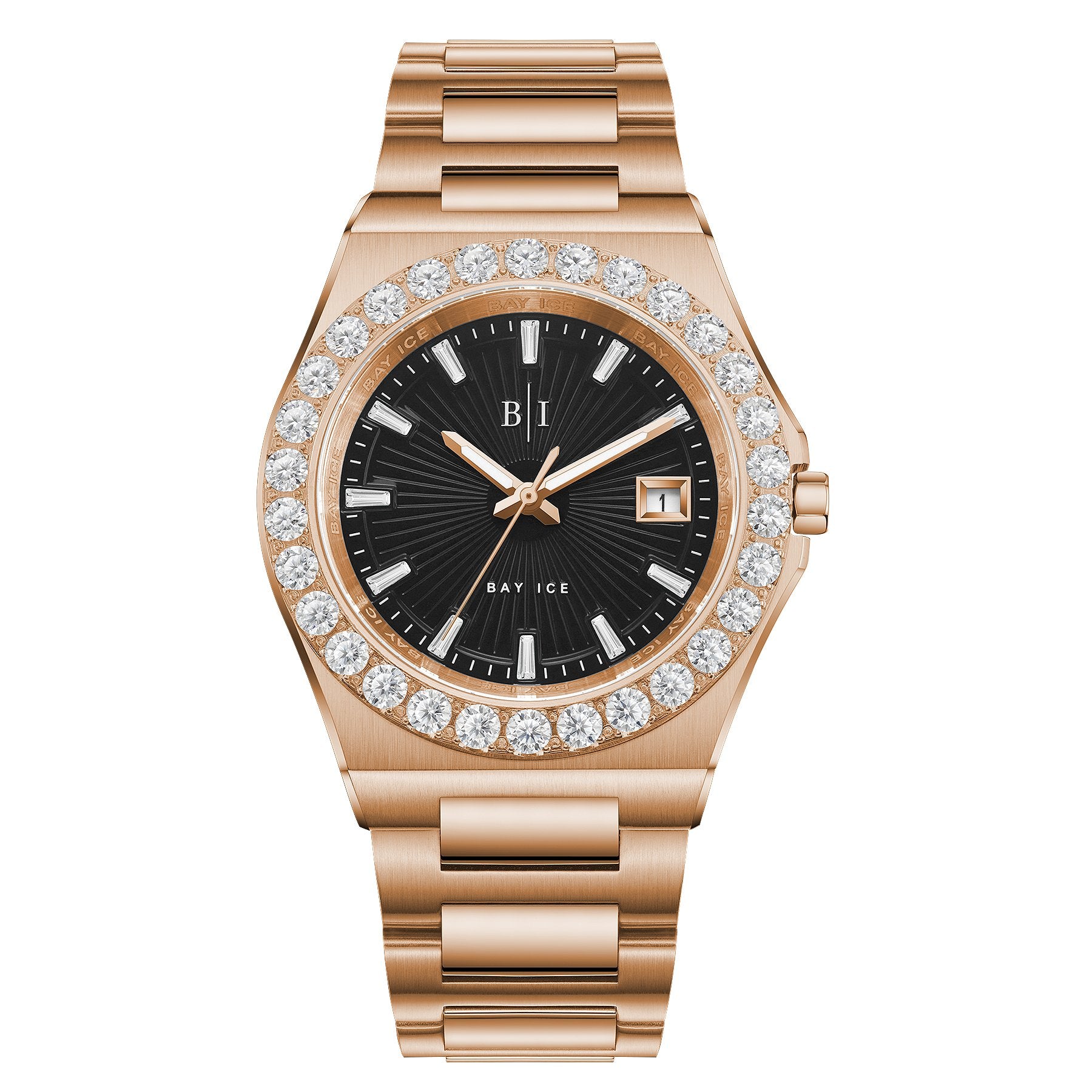 Diamond Bezel - Bay Ice 36mm Fusion Watch in Rose Gold and Black Dial