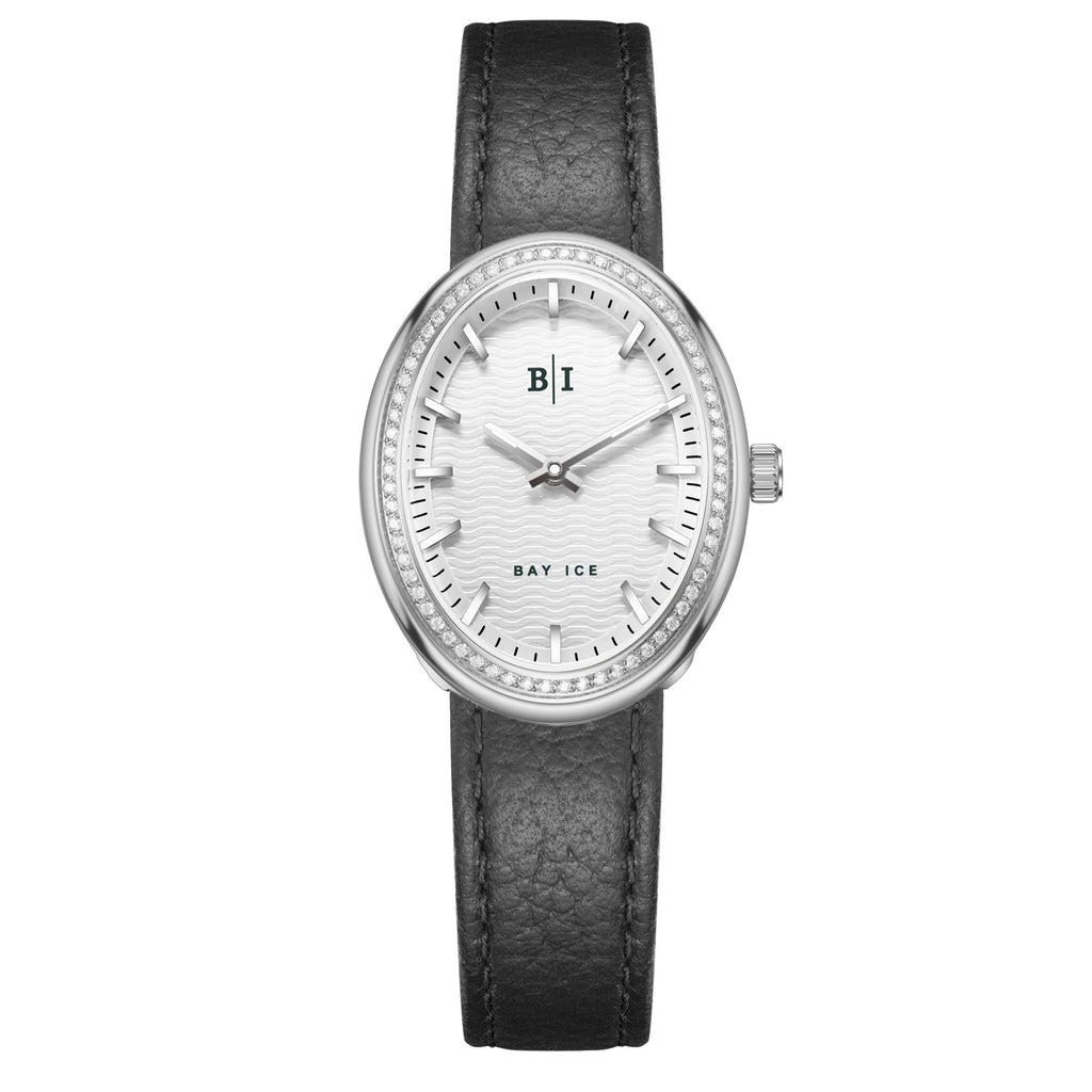 Bay Ice Halo - 26mm 0.3ct VVS Natural Diamonds Bezel Silver and White Dial