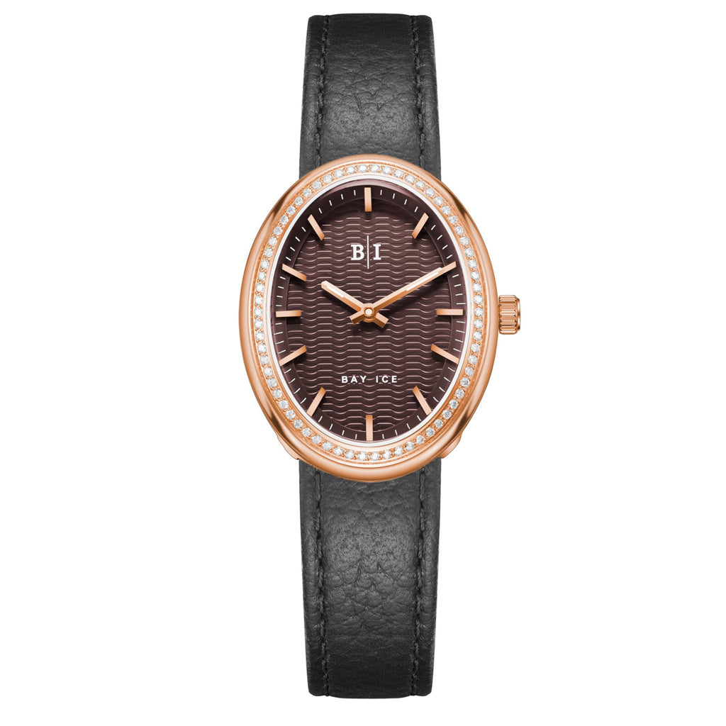 Bay Ice Halo - 26mm 0.3ct VVS Natural Diamonds Bezel 2Tone Rose Gold and Chocolate Dial
