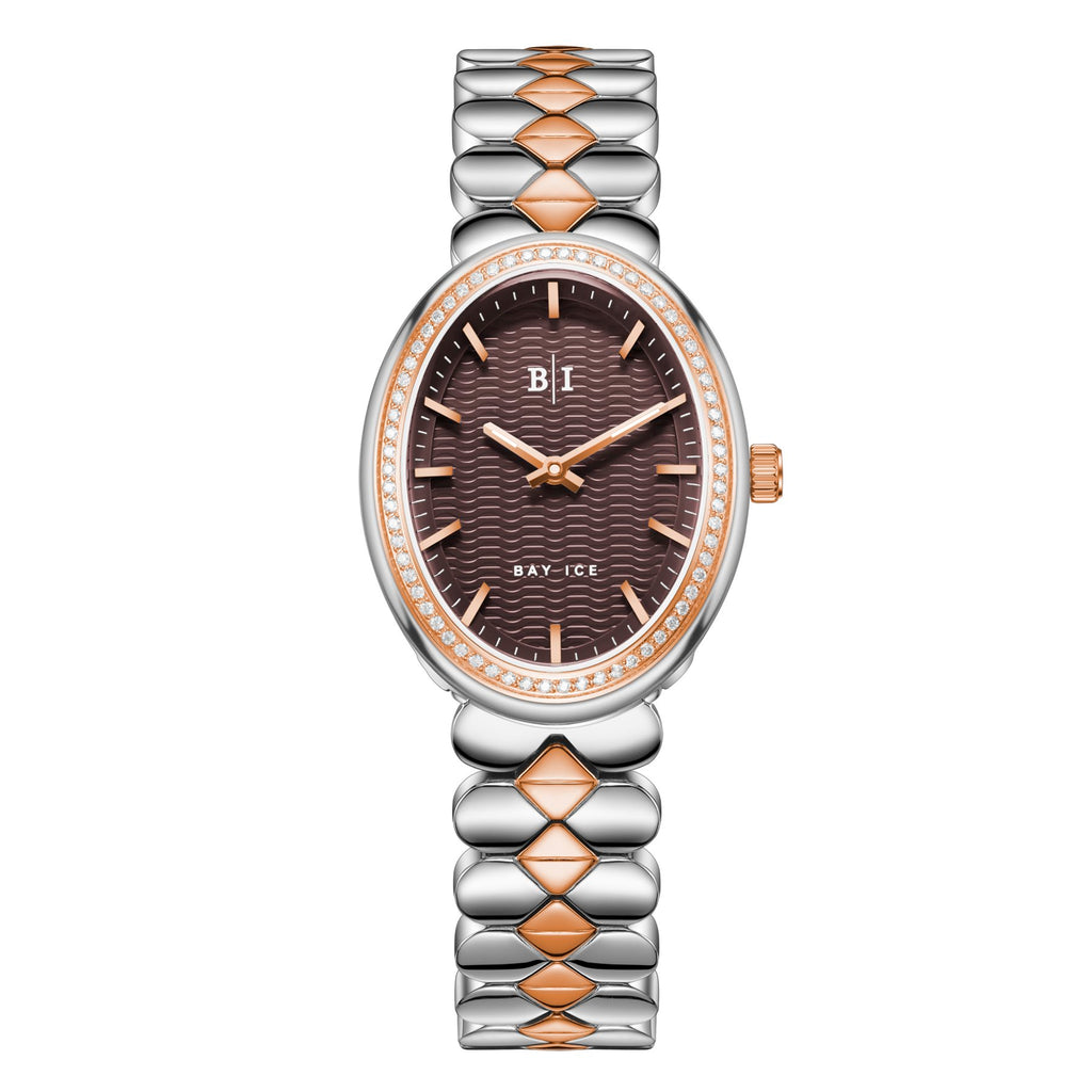 Bay Ice Halo - 26mm 0.3ct VVS Natural Diamonds Bezel 2Tone Rose Gold and Chocolate Dial