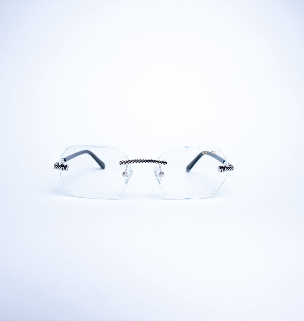 Diamond Cut Rimless Glasses - Silver and Clear Lens