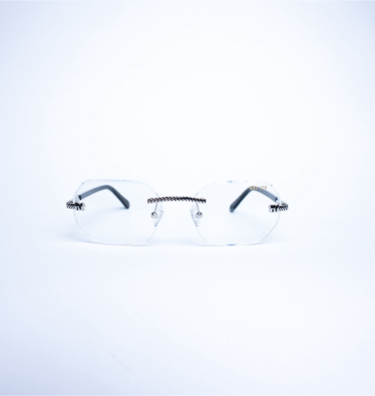 Diamond Cut Rimless Glasses - Silver and Clear Lens