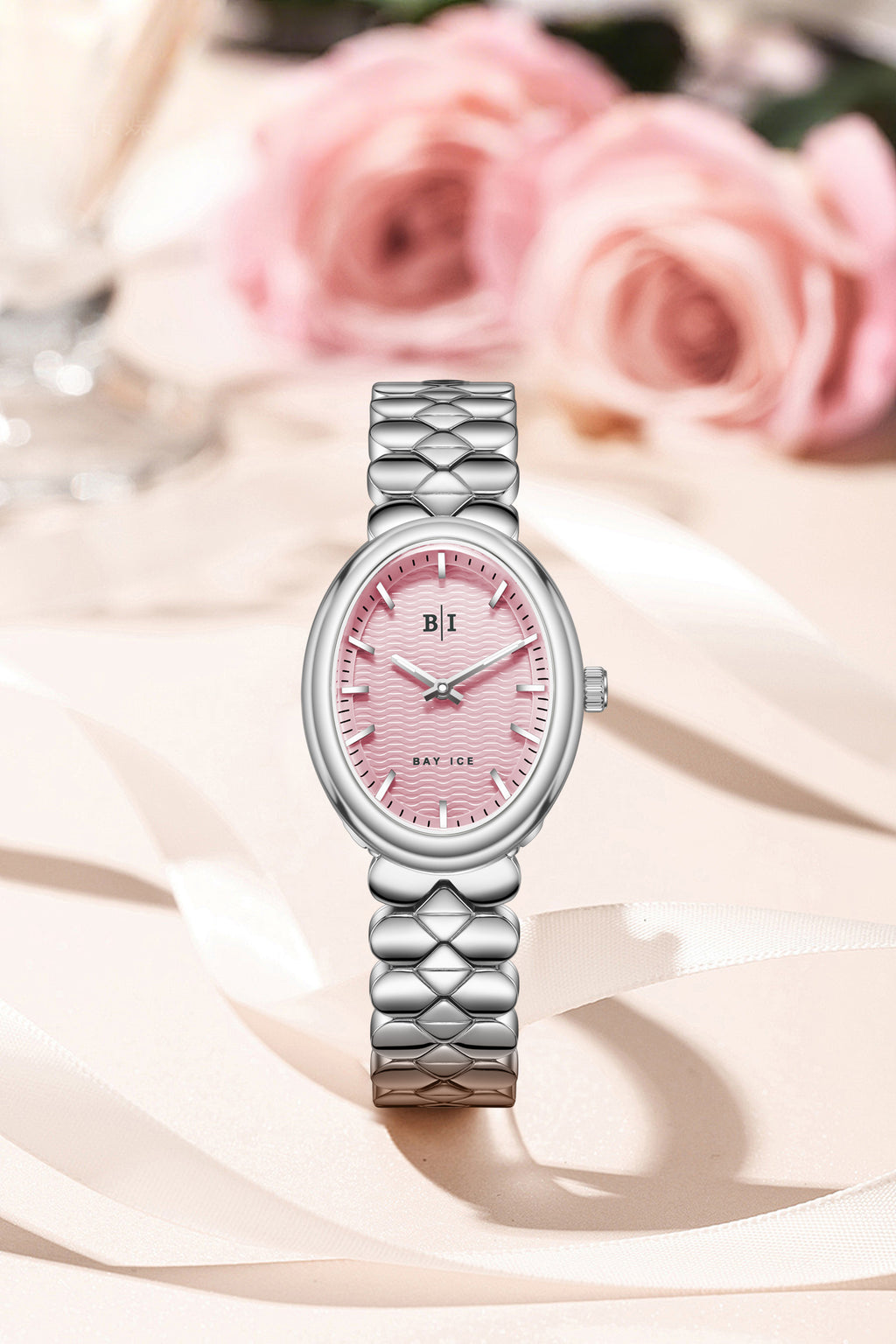 Bay Ice Halo - 26mm Watch Plain Silver and Pink Dial