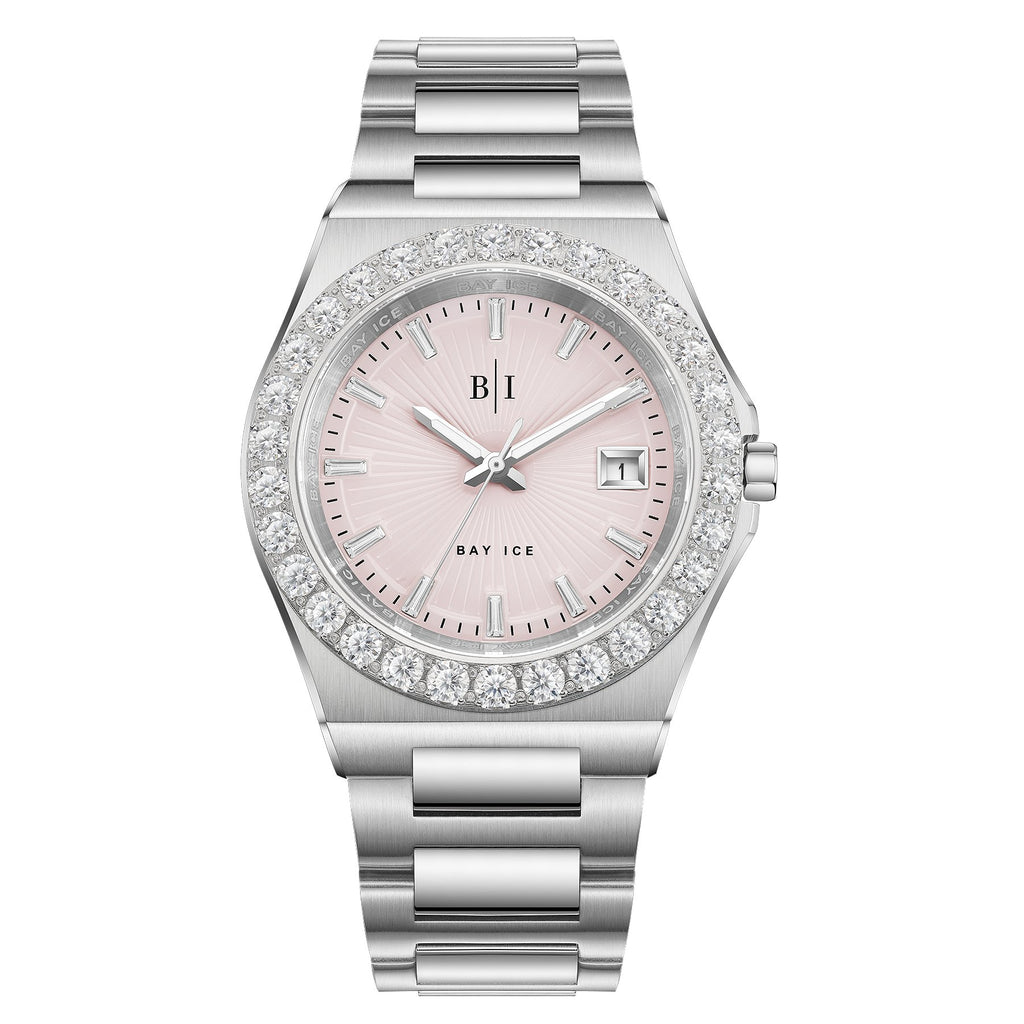 Diamond Bezel - Bay Ice 36mm Fusion Watch in Silver and Pink Dial