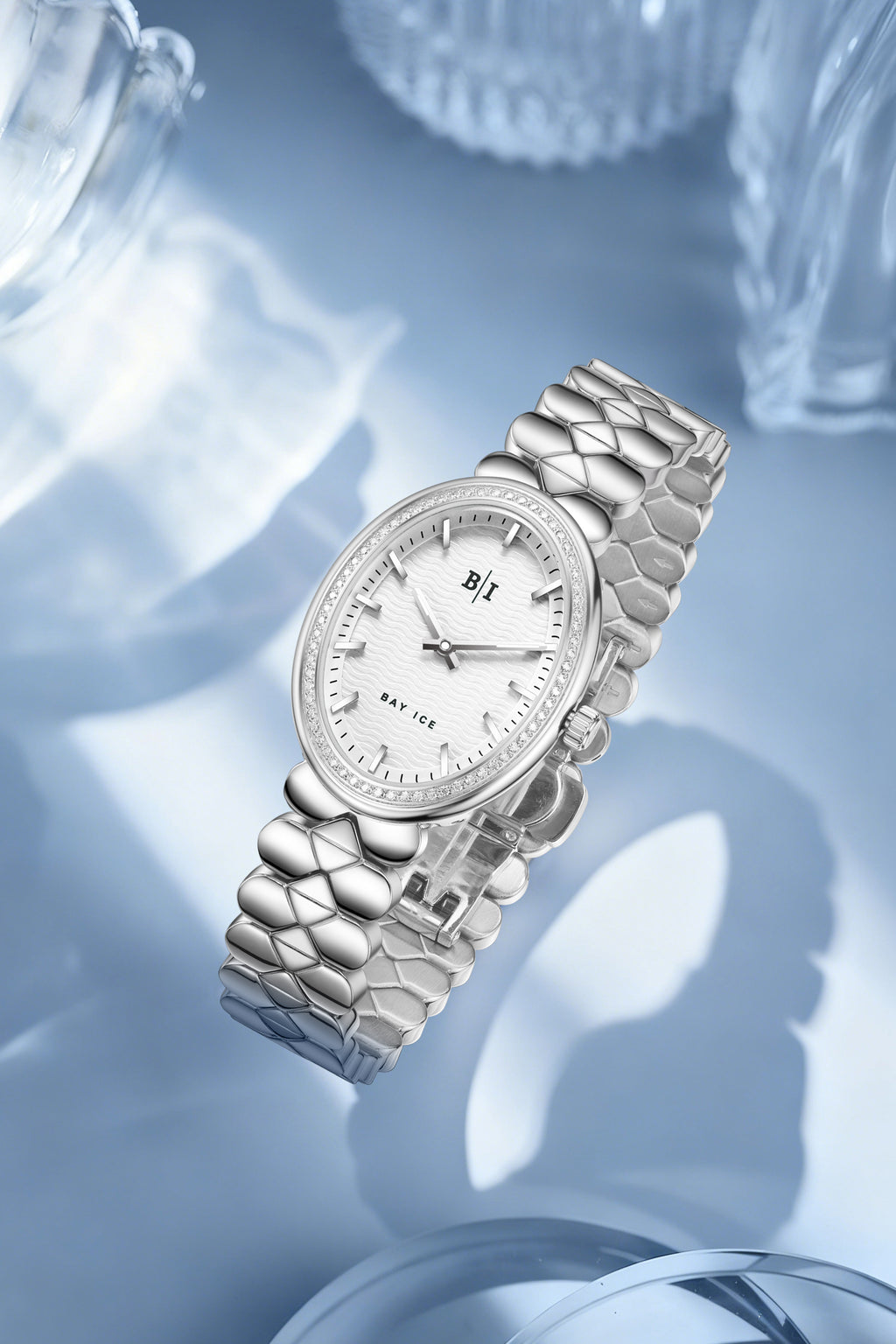 Bay Ice Halo - 26mm 0.3ct VVS Natural Diamonds Bezel Silver and White Dial