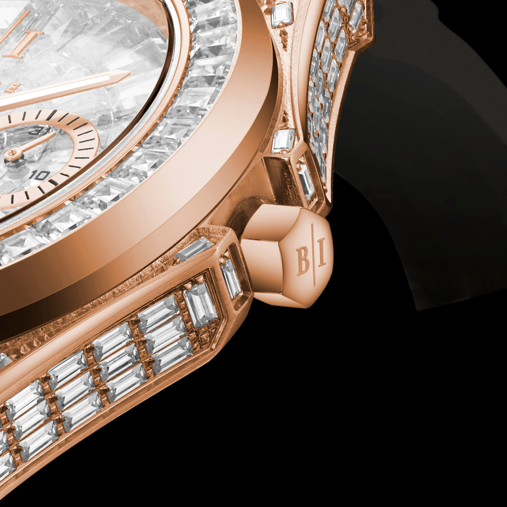 Bay Ice Skylight Full Baguette Bussdown Watch - Rose Gold