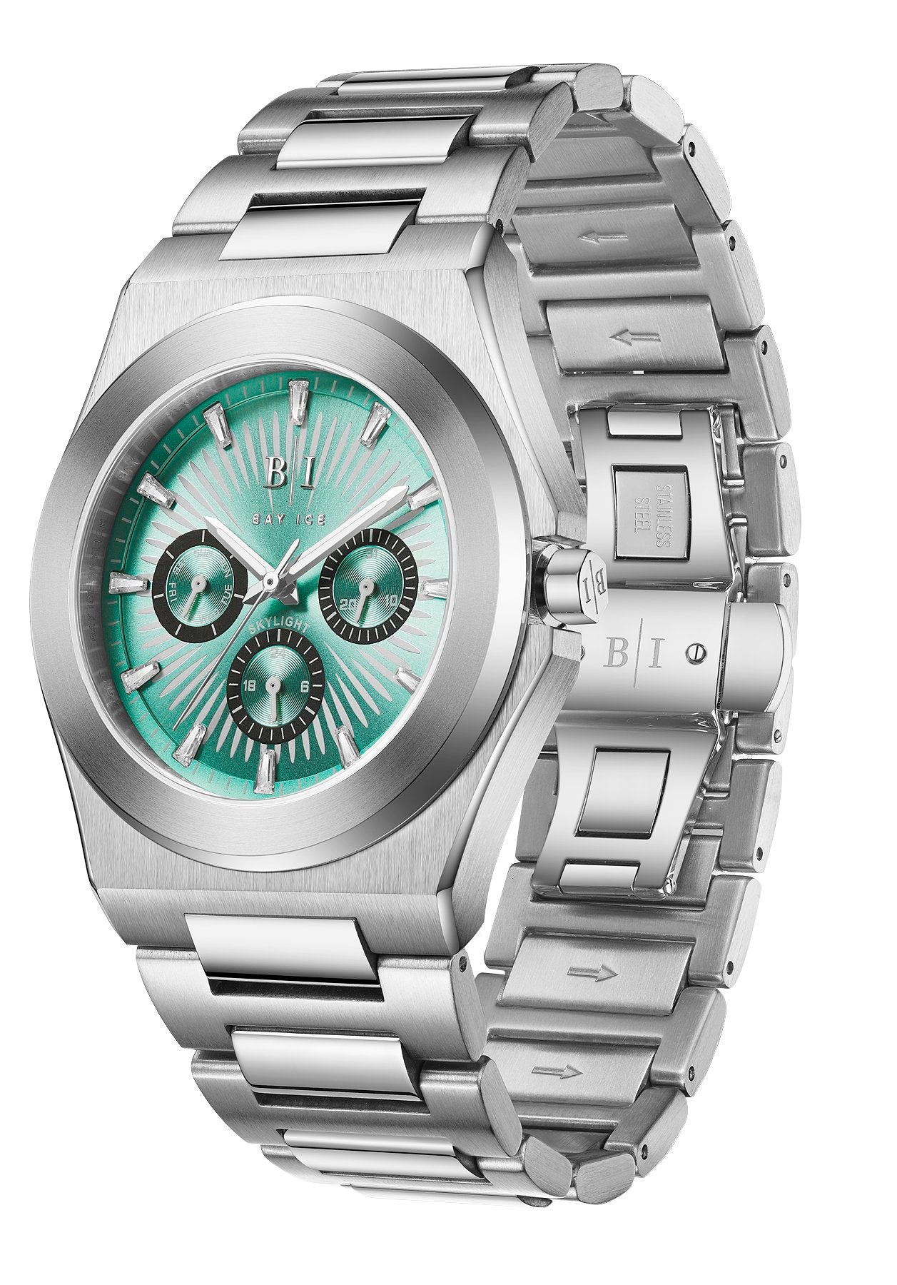 Bay Ice Skylight Watch - Silver and Turquoise Blue Dial