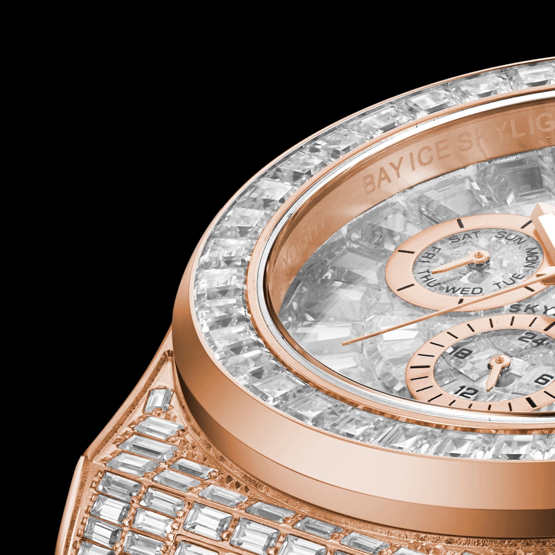 Bay Ice Skylight Full Baguette Bussdown Watch - Rose Gold