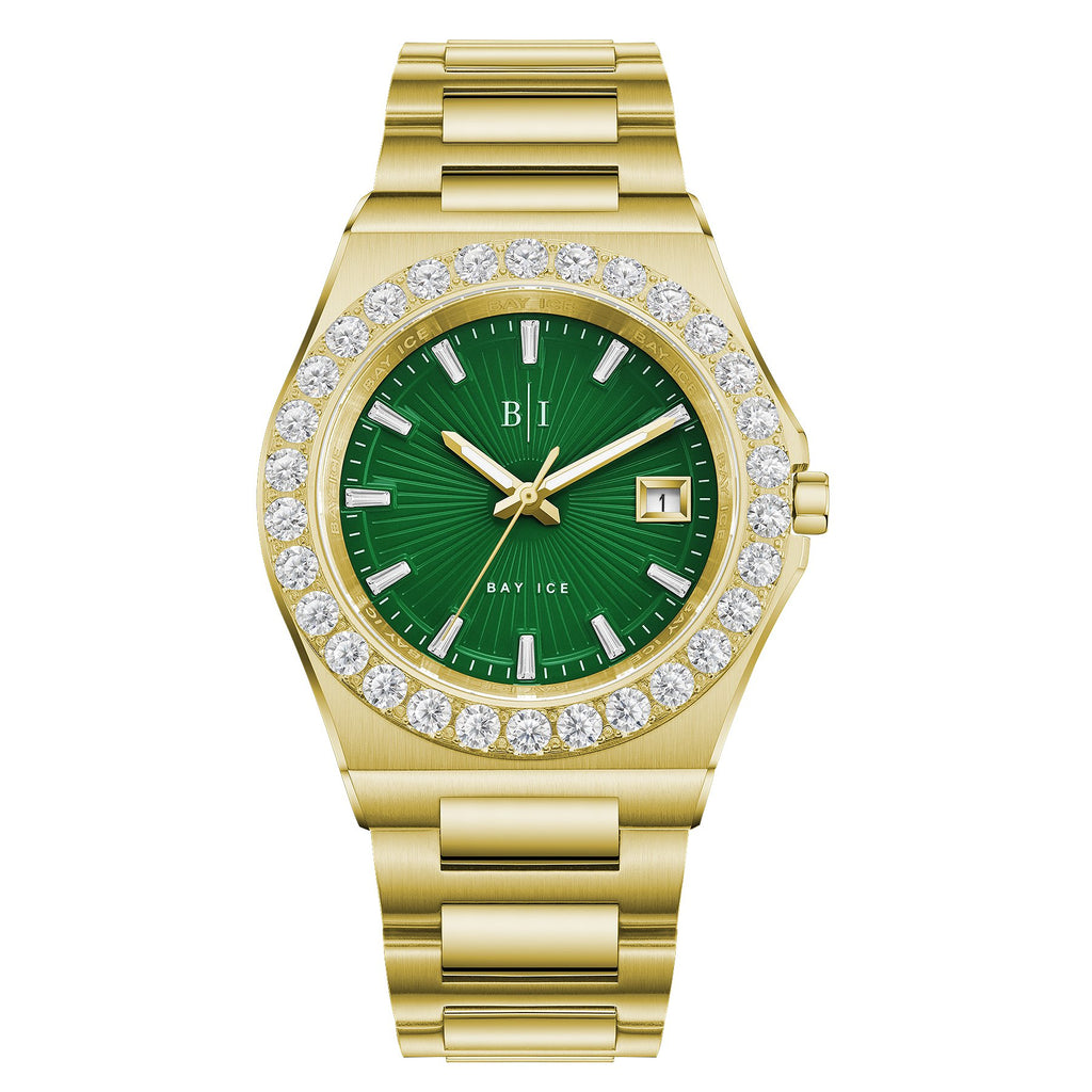Diamond Bezel - Bay Ice 36mm Fusion Watch in Gold and Green Dial