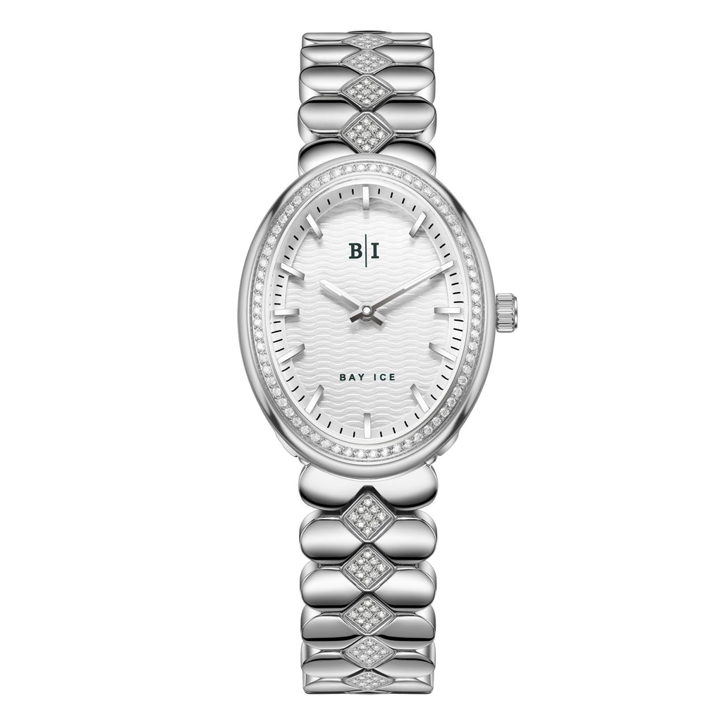 Bay Ice Halo - 26mm Diamond Bezel Mid Link Silver and White Dial