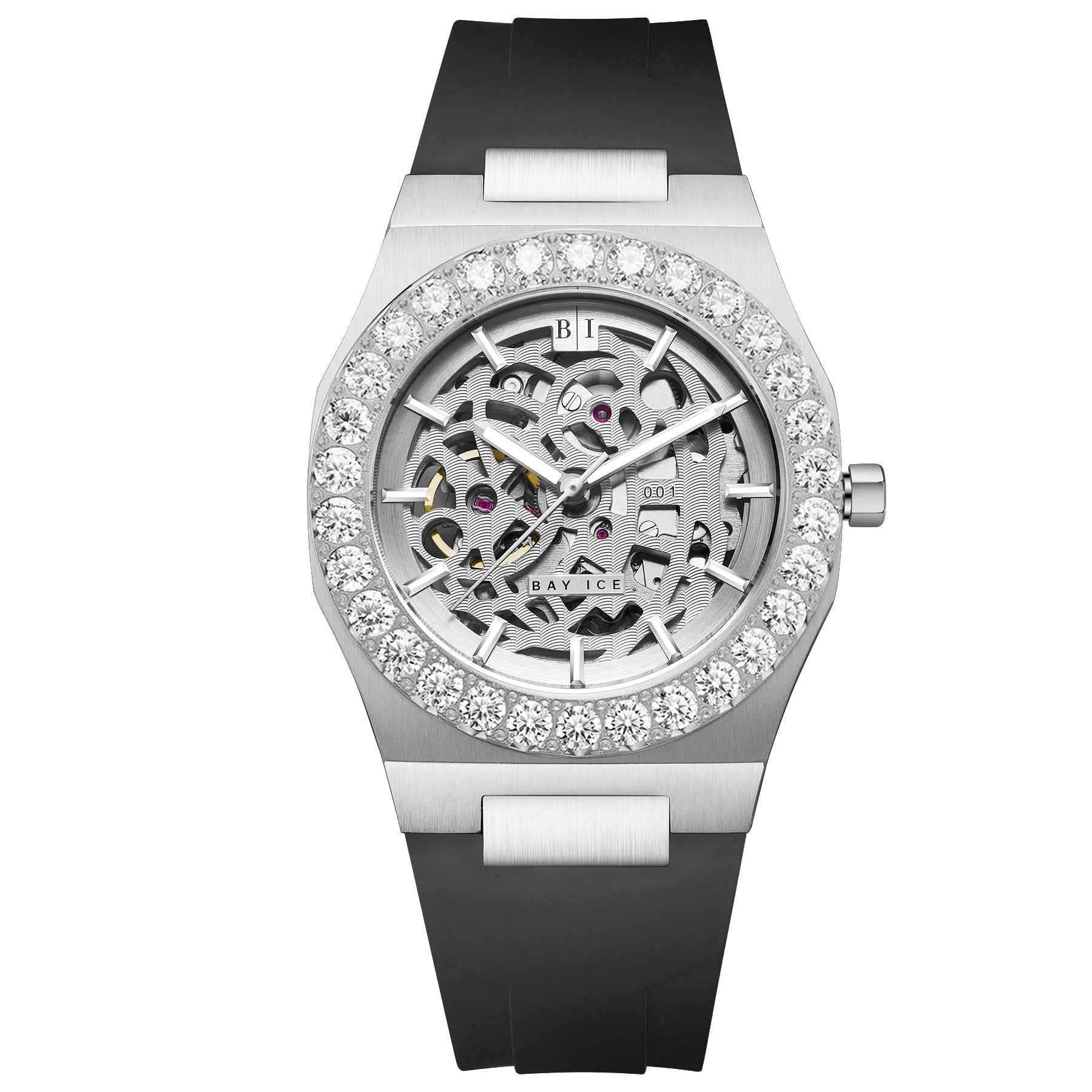 Diamond Bezel - Bay Ice 001 Automatic Skeleton Watch in Silver