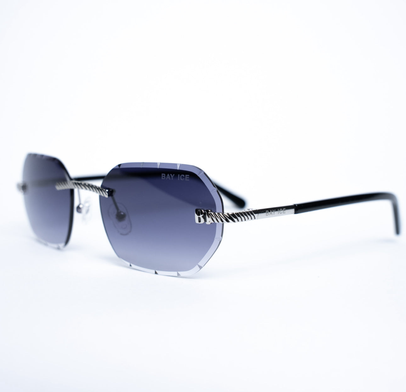 Diamond Cut Rimless Glasses - Silver and Dark Grey Lens