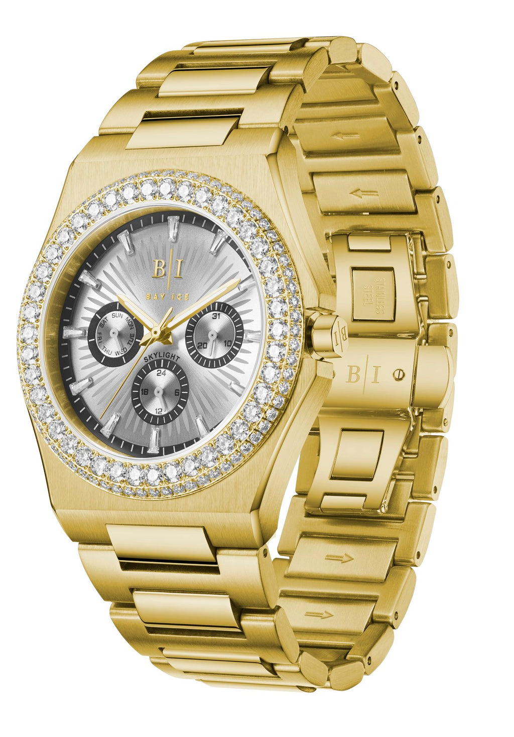 Diamond Bezel - Bay Ice Skylight Watch in Gold and White Dial