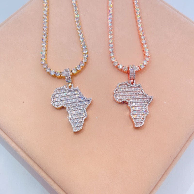 925 Silver and VVS Moissanite Diamond Map of Africa Pendant