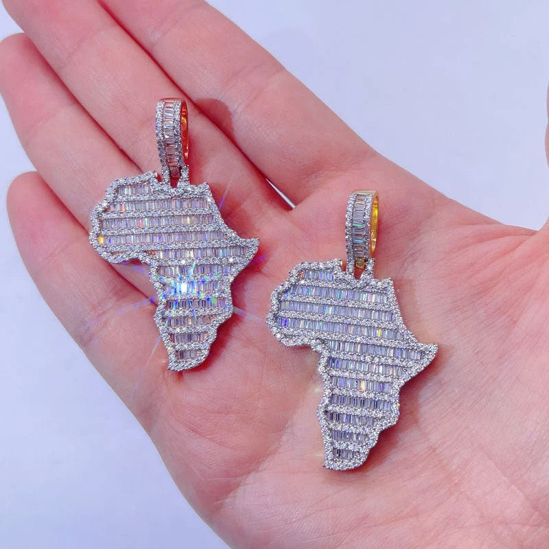 925 Silver and VVS Moissanite Diamond Map of Africa Pendant