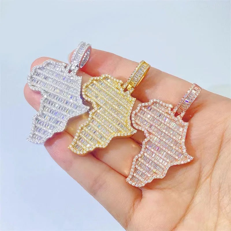 925 Silver and VVS Moissanite Diamond Map of Africa Pendant