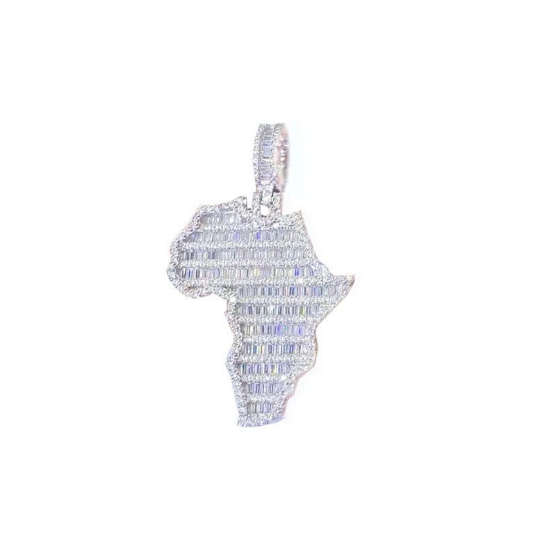 925 Silver and VVS Moissanite Diamond Map of Africa Pendant