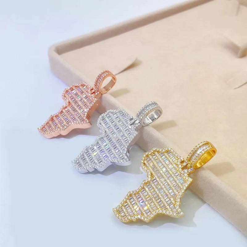 925 Silver and VVS Moissanite Diamond Map of Africa Pendant
