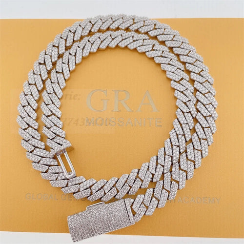 925 Silver and VVS Moissanite 12mm Cuban Necklaces