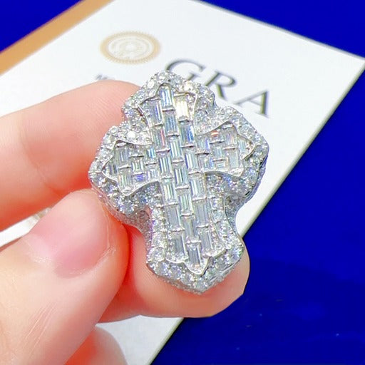 925 Silver and VVS Moissanite Cross Baguette Rings