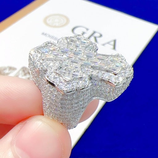 925 Silver and VVS Moissanite Cross Baguette Rings – Bay Ice