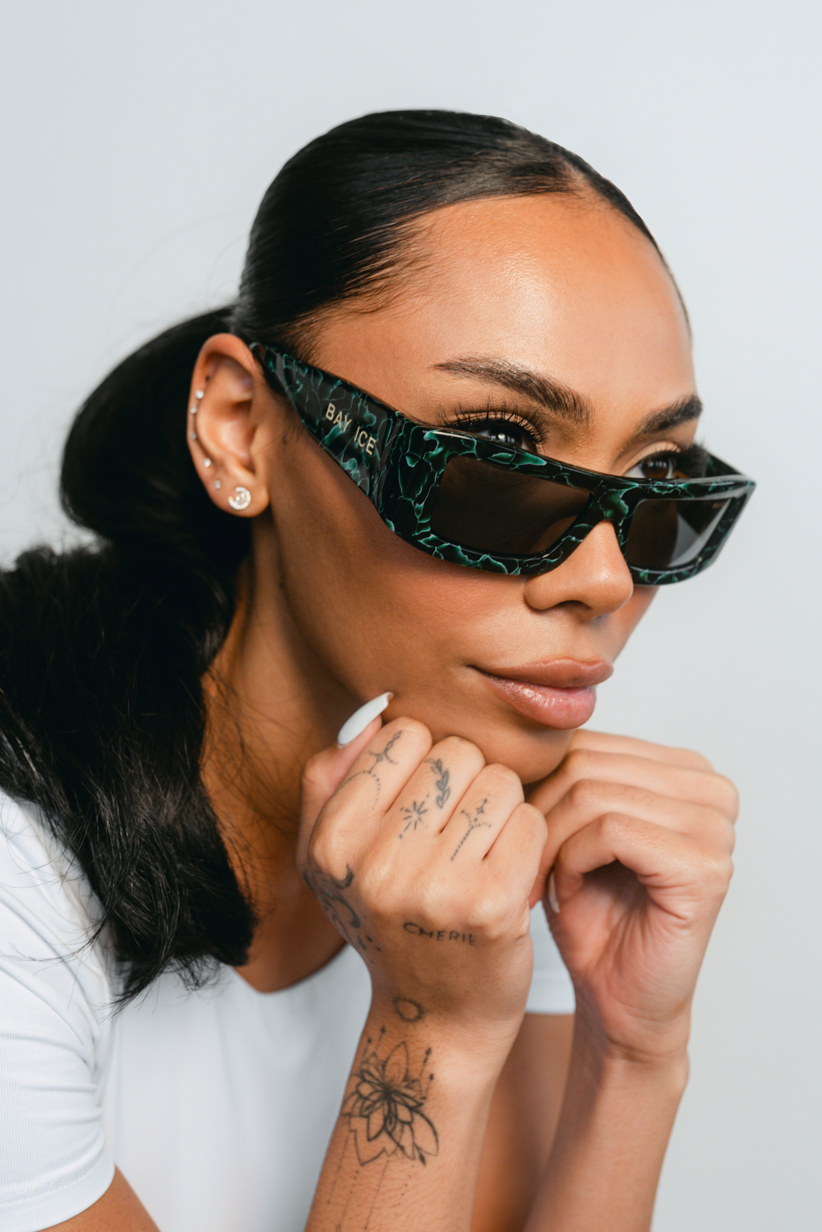Bay Ice Nova Glasses - Green Marble