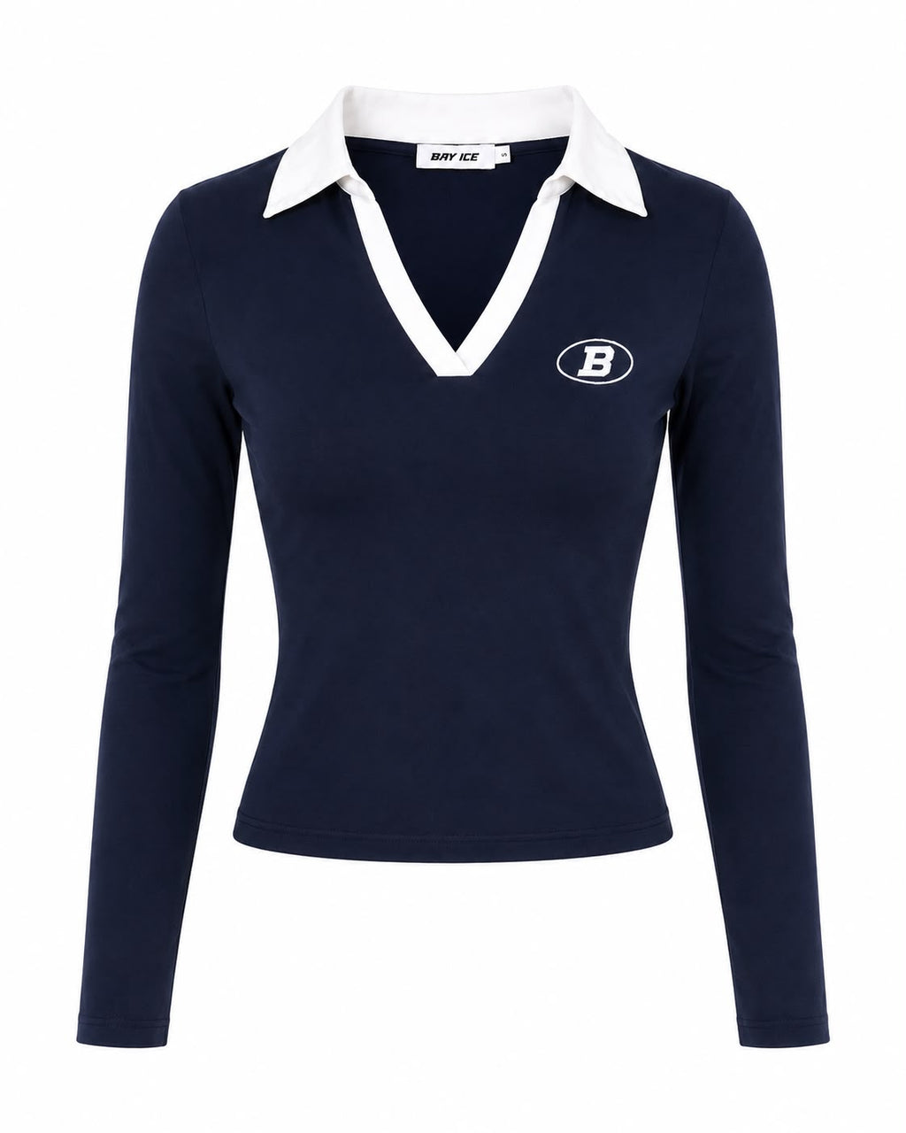 BAY ICE Collared V-Neck Long Sleeve Top