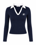 BAY ICE Collared V-Neck Long Sleeve Top