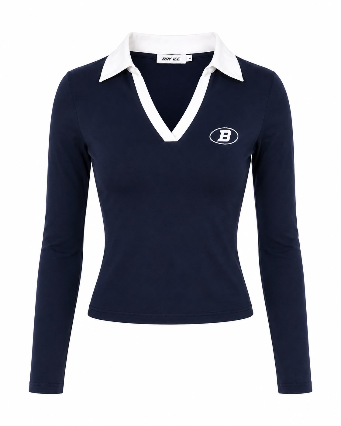 BAY ICE Collared V-Neck Long Sleeve Top
