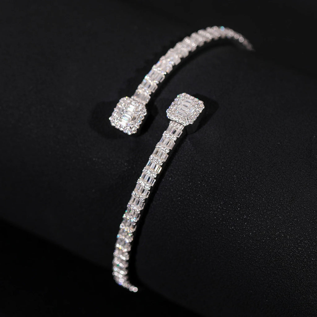 925 Silver and VVS Moissanite Adjustable Baguette Bracelet