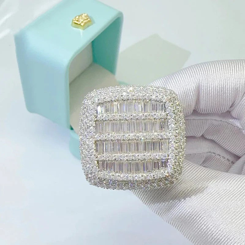 925 Silver and VVS Moissanite Square Baguette Rings