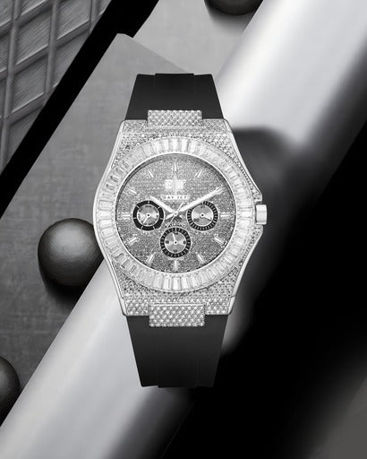 Bay Ice Skylight VVS Baguette Bussdown Watch - Silver