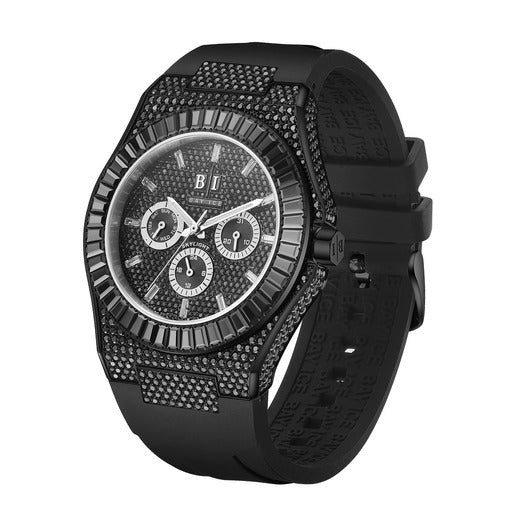 Bay Ice Skylight VVS Baguette Bussdown Watch - All Black
