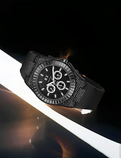 Bay Ice Skylight VVS Baguette Bussdown Watch - All Black