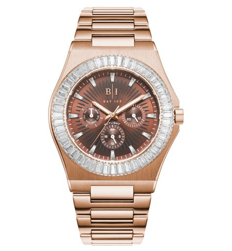 Diamond Baguette - Bay Ice Skylight Watch in Rose Gold and Chocolate Dial