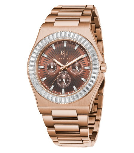 Diamond Baguette - Bay Ice Skylight Watch in Rose Gold and Chocolate Dial