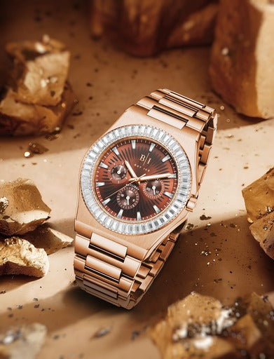 Diamond Baguette - Bay Ice Skylight Watch in Rose Gold and Chocolate Dial