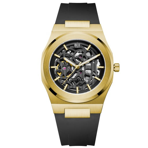 Bay Ice 001 Automatic Skeleton Watch- Yellow Gold