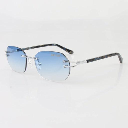 Bay Ice 18kt Rimless Original Glasses - White Gold and Gradient Blue Lens