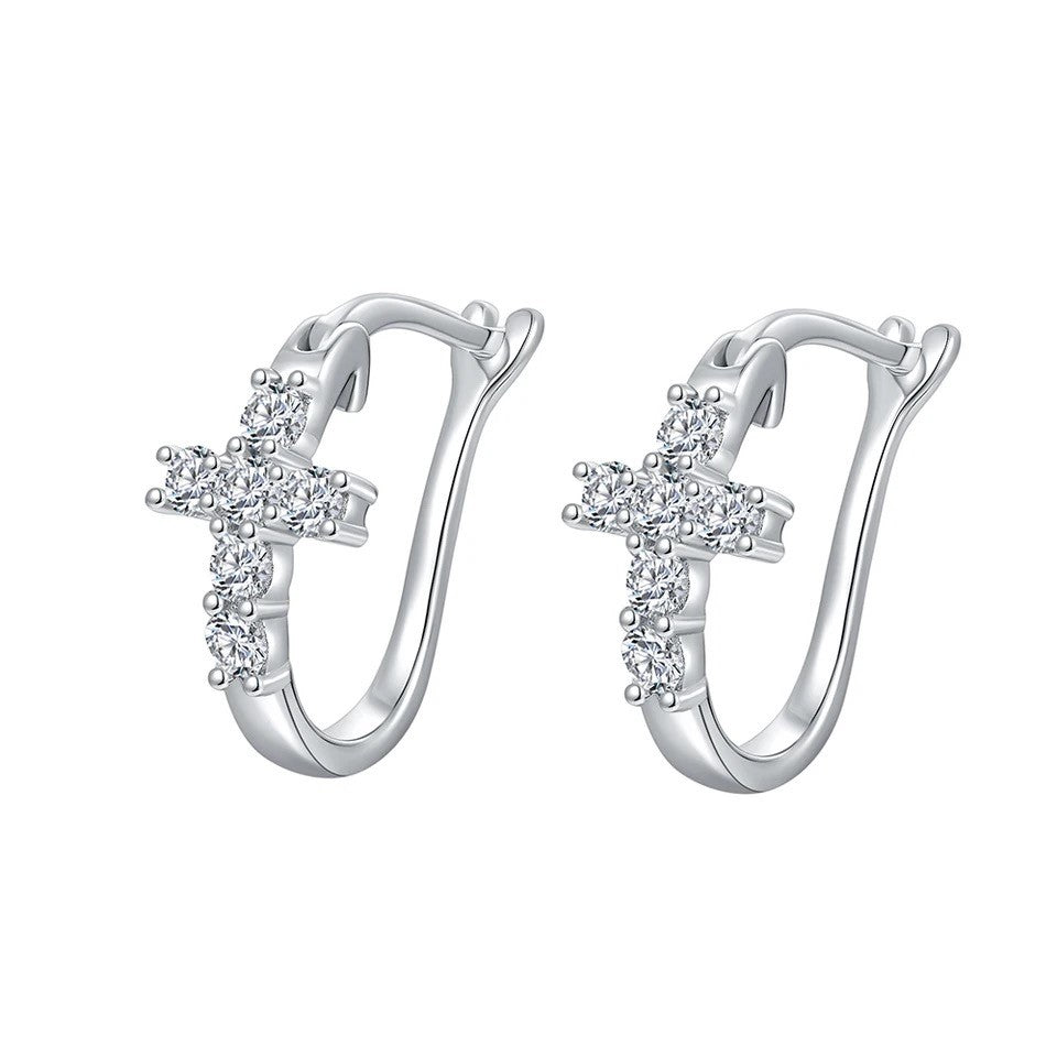 925 Silver Hoop and Cross Earring