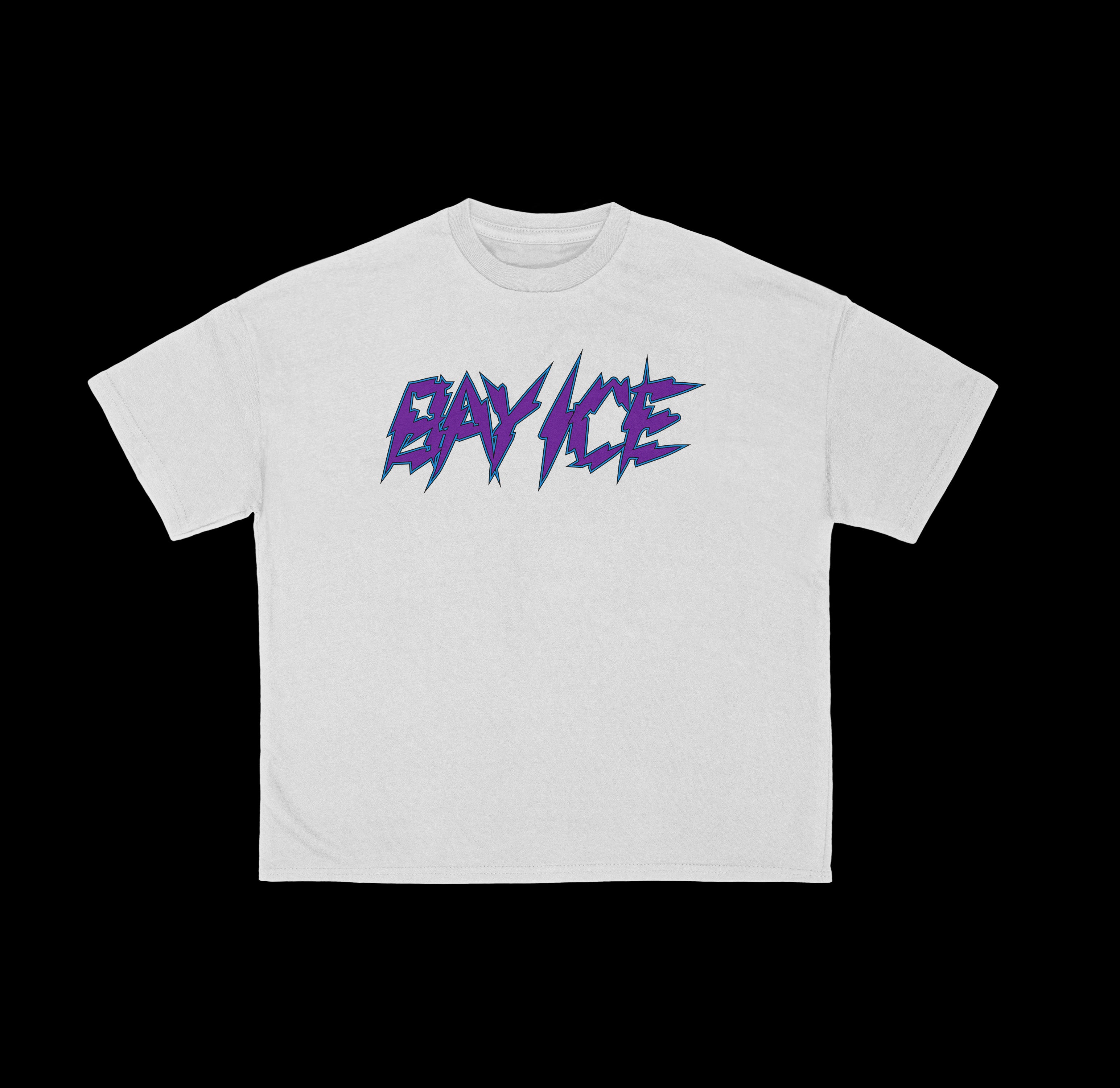 Bay Ice Inscribed Purple Print - White T-shirt