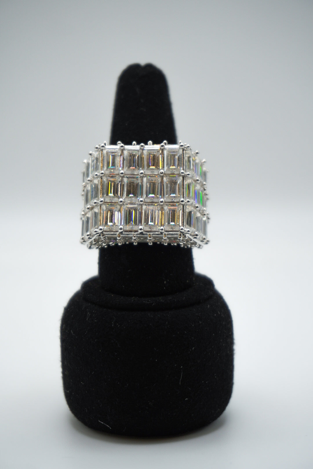 925 Silver and VVS Moissanite Baguette Ring