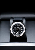 Diamond Bezel - Elite2 Rubber Strap Watch - ALL BLACK (White Bezel)