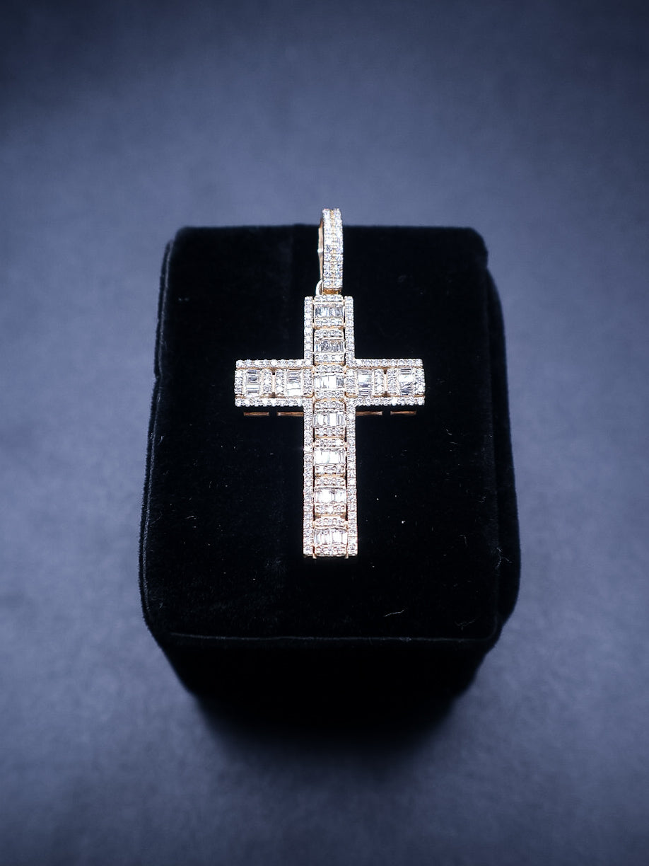 Natural Diamond Cross Baguette Pendant