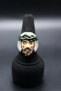 925 Silver and VVS Moissanite Jesus Ring with Enamel